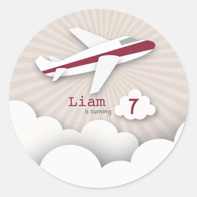Adesivo Vinheta do Partido de Aniversário do Avião Vermelh (Frente)