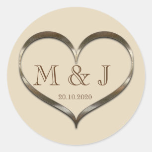 Adesivo Vinheta Dourada de Casamento Cardíaco Bonito Mono