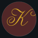 Adesivo Vinheta Dourada de Seal Monograma de Casamento K<br><div class="desc">Personalizar com suas informações pessoais e cores</div>