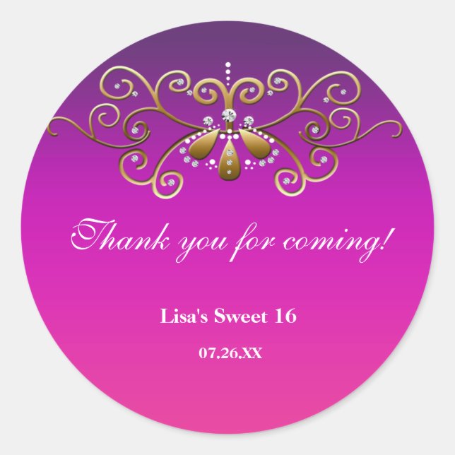 Adesivo Vinheta Dourada rosa púrpura da Princesa indiana (Frente)