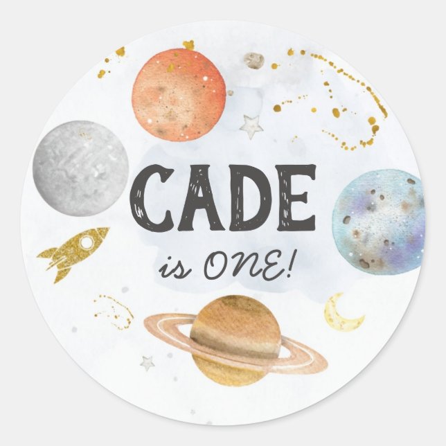 Adesivo Vinheta espacial, primeira viagem ao redor do prot (Frente)