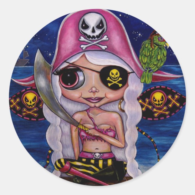 Adesivo Vinheta Fada Pirata Rosa (Frente)