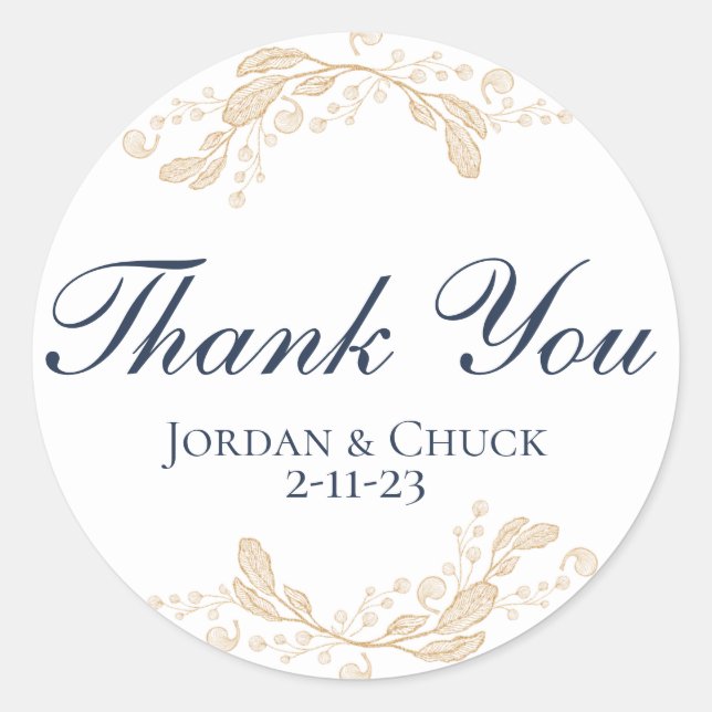 Adesivo Vinheta-Favor de Casamento Botânico de Folha Doura (Frente)
