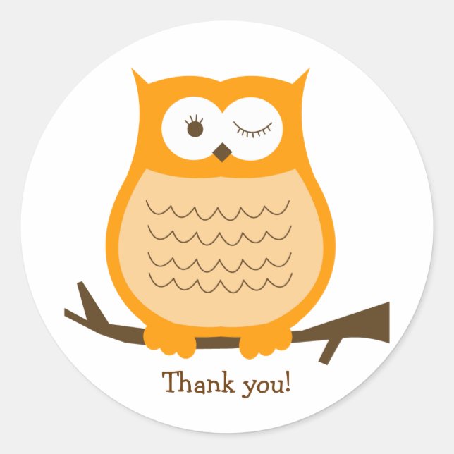 Adesivo Vinheta-Favor ORANGE OWL Round | Envelope Selo (Frente)
