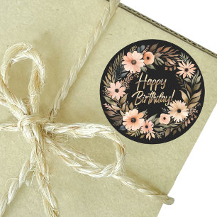 Adesivo Vinheta Feliz de Aniversário com Flores de Água