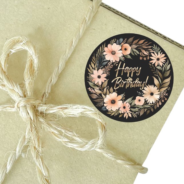 Adesivo Vinheta Feliz de Aniversário com Flores de Água (Happy Birthday Sticker with Watercolor Flowers Mockup 1)