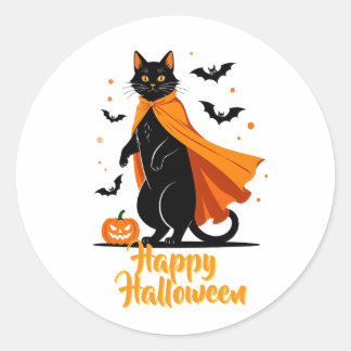 Adesivo Vinheta Feliz de Halloween de Gato Negro