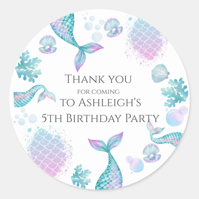 Adesivo Vinheta-Festa de aniversário de Sereia Turquesa (Frente)