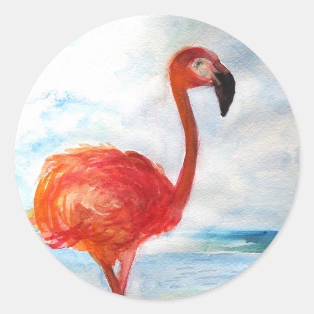 Adesivo Vinheta Flamingo Rosa,Arte Flamingo Watercolor (Frente)