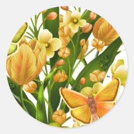 Adesivo Vinheta Floral Amarela e Verde com Borboleta