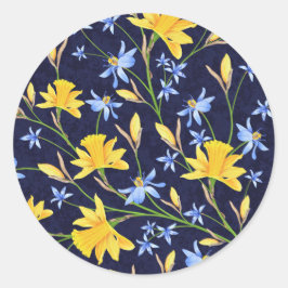 Adesivo Vinheta Floral Azul e Amarelo