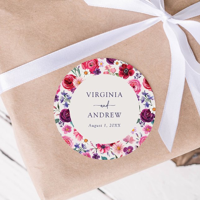 Adesivo Vinheta Floral Colorida Negrito (Bold Colorful Floral Wedding Sticker by Painted Paperie
)