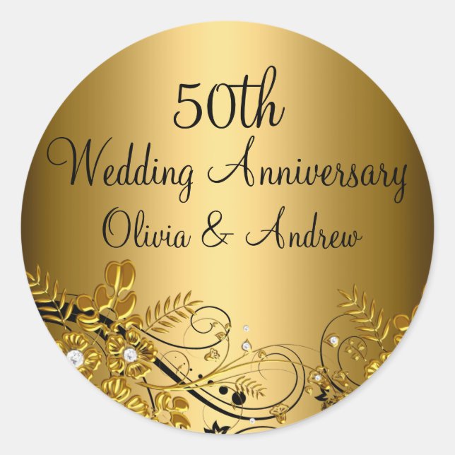 Adesivo Vinheta Floral de 50 anos de Diamond Dourado (Frente)