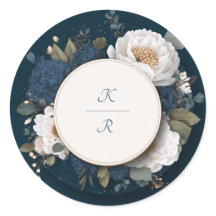 Vinheta Floral de Casamento Azul de Peony