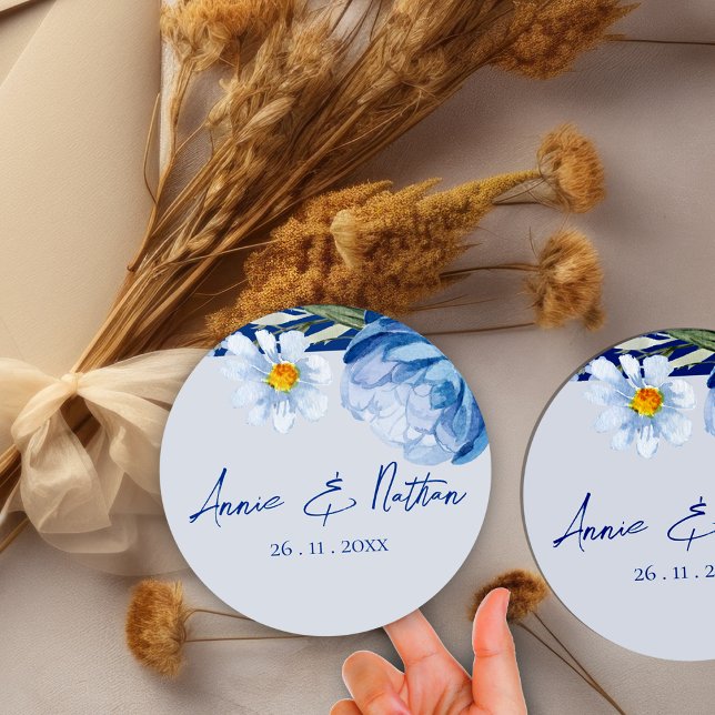 Adesivo Vinheta Floral de Casamento Floral das Flores Azui (Trendy Pretty Blue Flowers Floral Wedding Sticker)