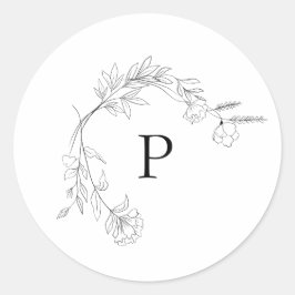 Adesivo Vinheta Floral de Monograma, preto e branco
