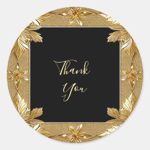 Adesivo Vinheta Floral do Ornamentado Preto Dourado