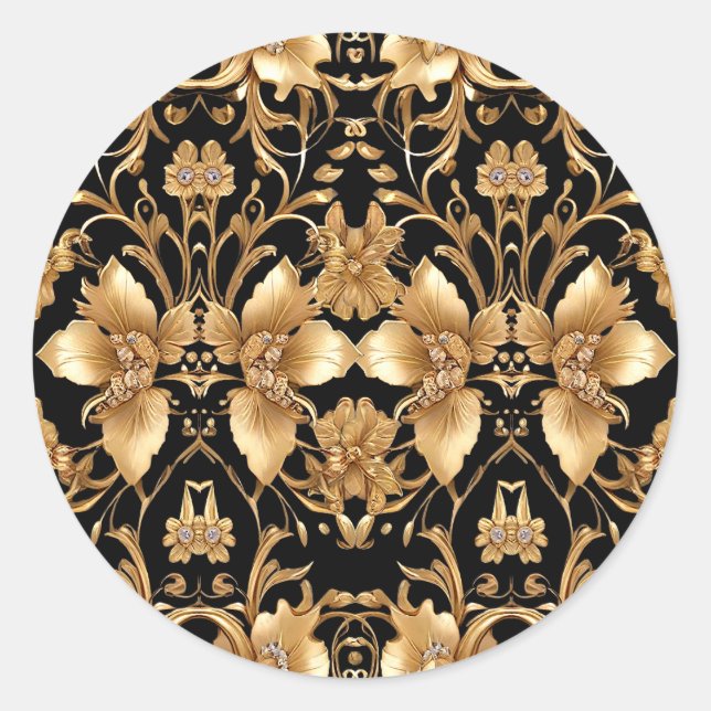 Adesivo Vinheta Floral do Ornamentado Preto Dourado (Frente)