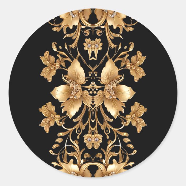 Adesivo Vinheta Floral do Ornamentado Preto Dourado (Frente)