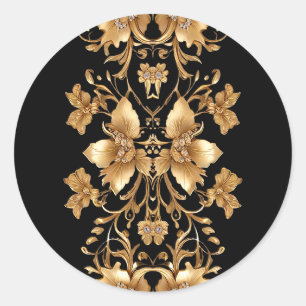 Adesivo Vinheta Floral do Ornamentado Preto Dourado