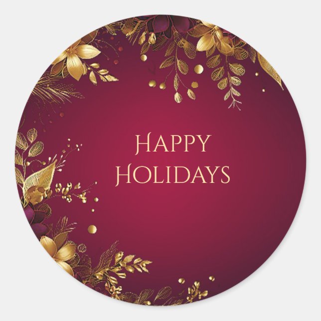 Adesivo Vinheta Flores Douradas Vermelhas Borgonha (Frente)