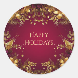 Adesivo Vinheta Flores Douradas Vermelhas Borgonha