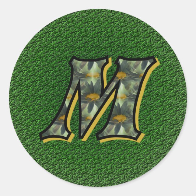 Adesivo Vinheta inicial de margaridas pretas M monograma (Frente)