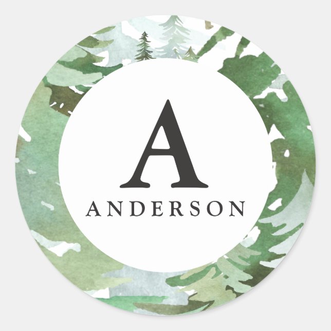 Adesivo Vinheta inicial do monograma da floresta aquosa (Frente)