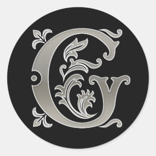 Adesivo Vinheta inicial redonda G em prata