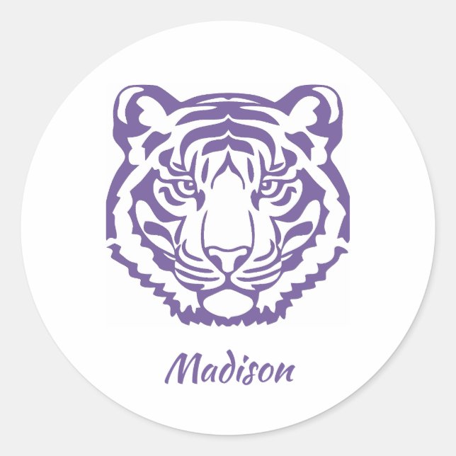 Adesivo Vinheta-mascote da Escola de Tigre Roxo (Frente)