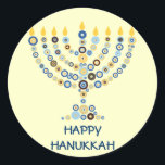 Adesivo Vinheta Menorah em Círculos Concentrados<br><div class="desc">Dezenas de círculos concêntricos formam-se juntos para fazer uma menorah acesa de Chanucá. Adicione sua mensagem abaixo. Utilizar como selos de envelopes,  em presentes ou como favores. Você também pode mudar o plano de fundo se quiser. Disponível em produtos correspondentes. com</div>