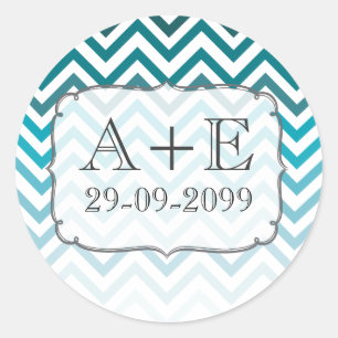 Adesivo Vinheta Monograma de Casamento Chevron Azul Ombre