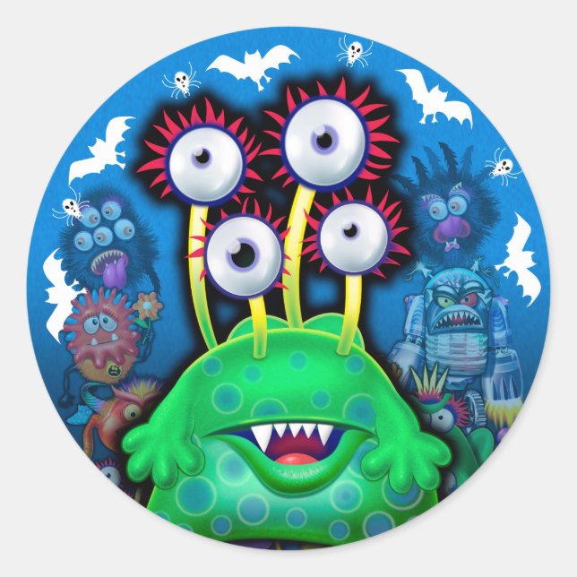 Adesivo Vinheta Monstro Personalizado do Halloween. (Frente)