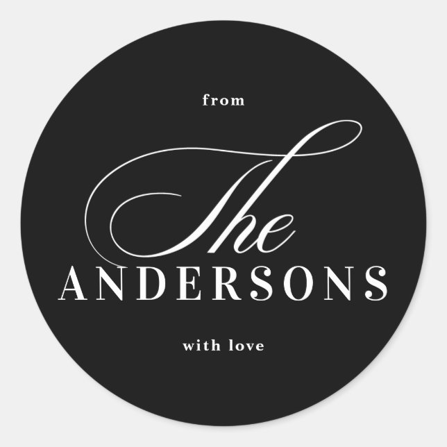 Adesivo Vinheta Natal Preto com Nome Simples da Família (Frente)