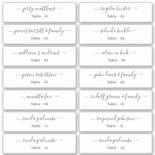 Adesivo Vinheta Número da Tabela Nomes de Convidado do Ca