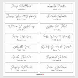 Adesivo Vinheta Número da Tabela Nomes de Convidado do Car