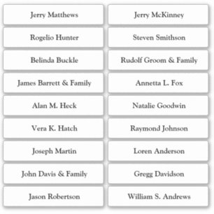 Adesivo Vinheta Número da Tabela Nomes de Convidado do Car