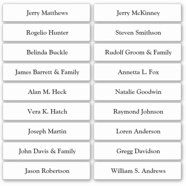 Adesivo Vinheta Número da Tabela Nomes de Convidado do Car (Frente)