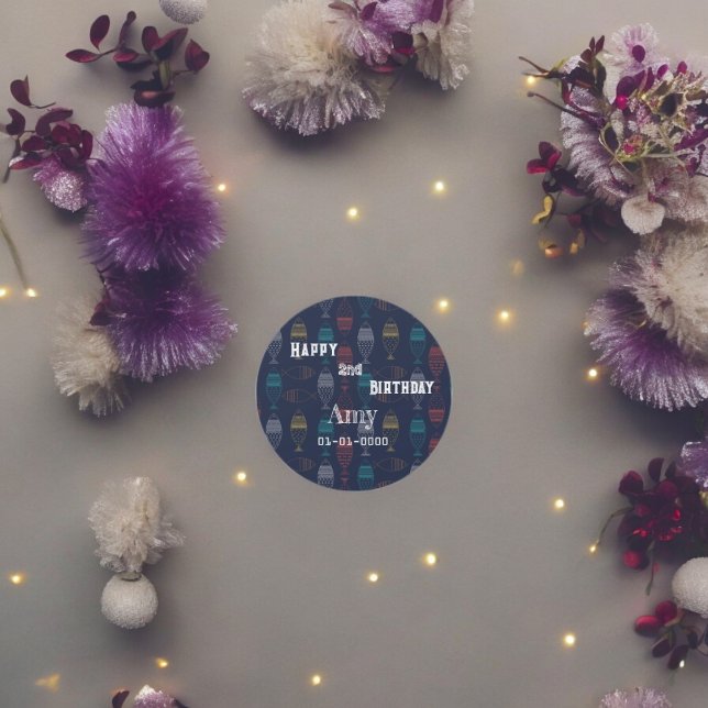 Adesivo Vinheta-padrão de peixe multicolorido (Tribal Fish party theme sticker,birthday party sticker,gift pack,envelope,return gift sticker)