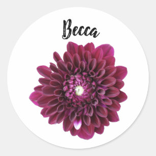 Adesivo Vinheta Personalizada Da Flor Roxo Profundo Dahlia