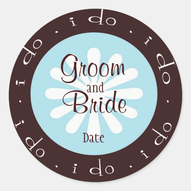 Adesivo Vinheta personalizada de casamento azul e castanho (Frente)