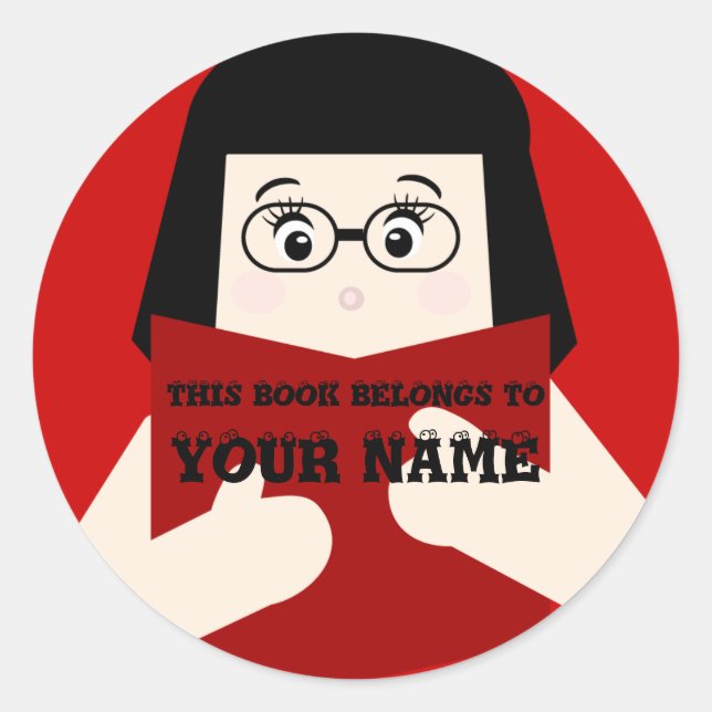 Adesivo Vinheta Personalizada de Livro Rapariga 2 Lendo Li (Frente)