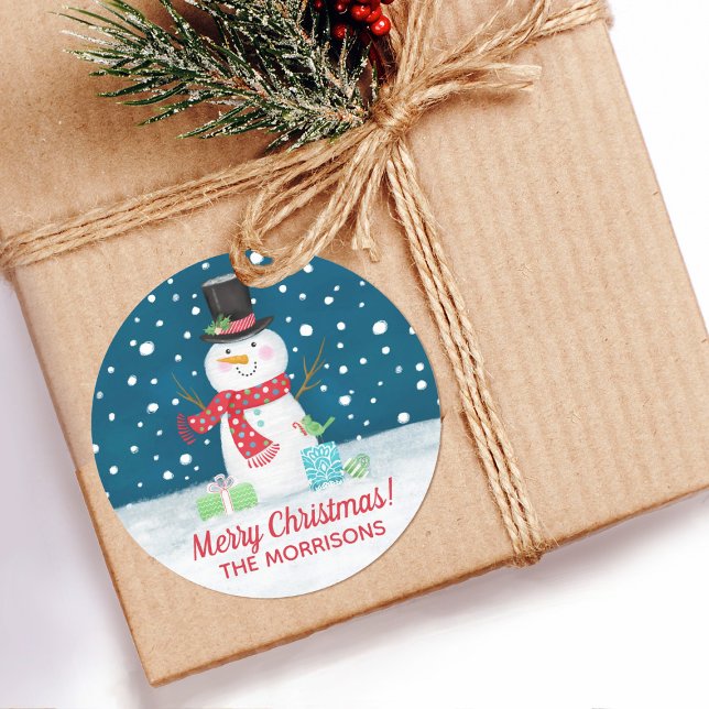 Adesivo Vinheta Personalizada de Natal Snowman (A cute Christmas snowman sticker for decorating your holiday gift  packages)