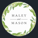 Adesivo Vinheta Personalizada de Oliveira Greenery Wreath<br><div class="desc">Azeitonas bonito e ramos verdes,  vinhetas personalizadas. Projetado para combinar com nossa Coleção de Verde Oleícola Tuscana.</div>