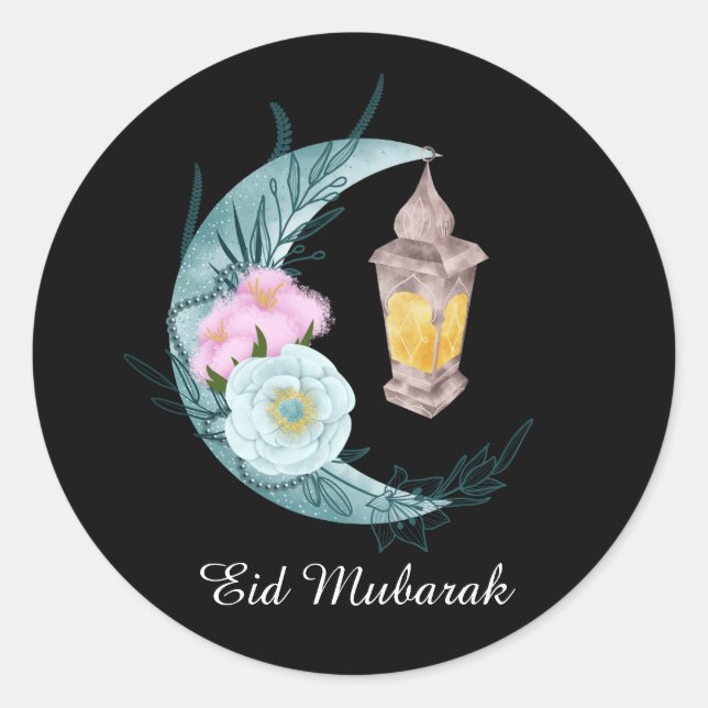 Adesivo Vinheta Preta Eid Mubarak Crescente Aquarela (Frente)