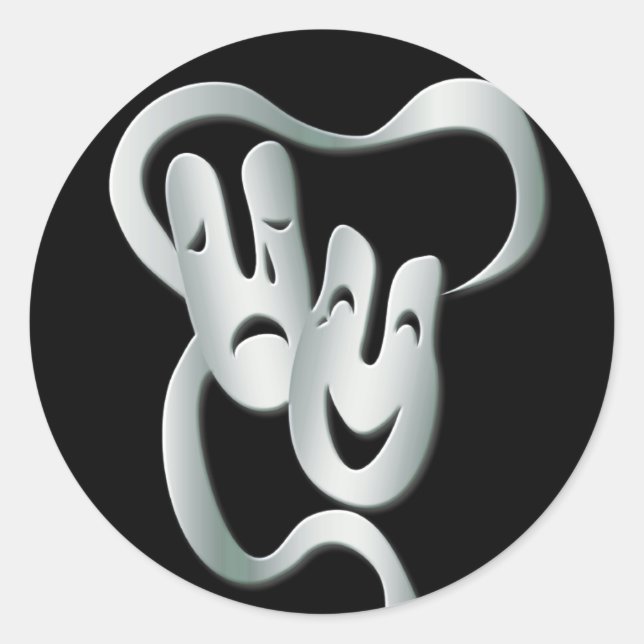 Adesivo Vinheta Preta Tragédia de Máscara de Teatro (Frente)