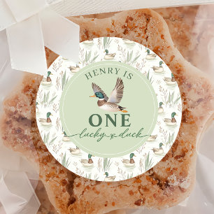 Adesivo Vinheta primeiro aniversario de Pato Sortudo Verde