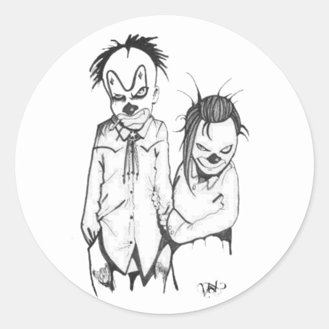 Adesivo Vinheta quadrada de desenho de mamã e Pappa (Frente)