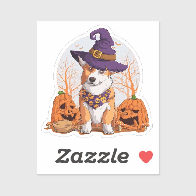 Adesivo Vinheta Quadrada de Halloween Corgi (Folha)