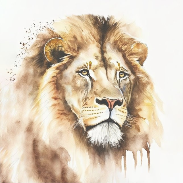 Adesivo Vinheta Quadrada Lion de Aquarela Majestosa (Frente)